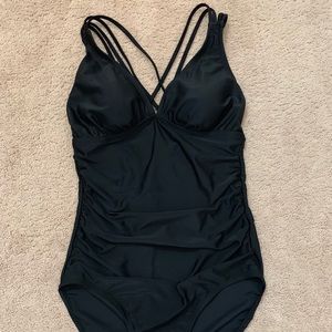 MERONA  black one piece with scrappy back detail